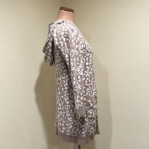 Rachel Zoe Cardigan Sweater Size Small Tan Cream Leopard Plush Hoodie - Picture 3 of 9